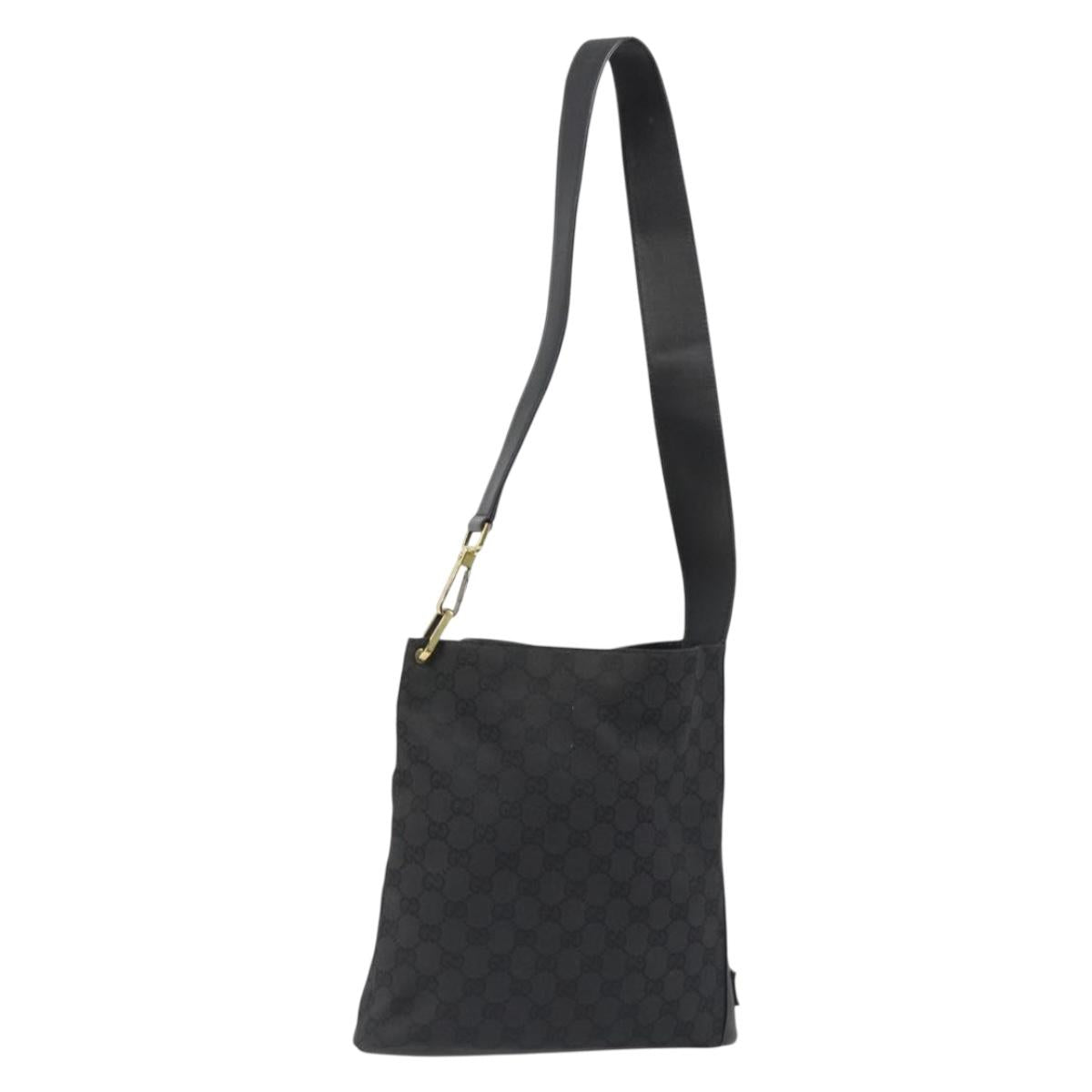 GUCCI GG Canvas Shoulder Bag Black Gold 91761 Auth 187145A