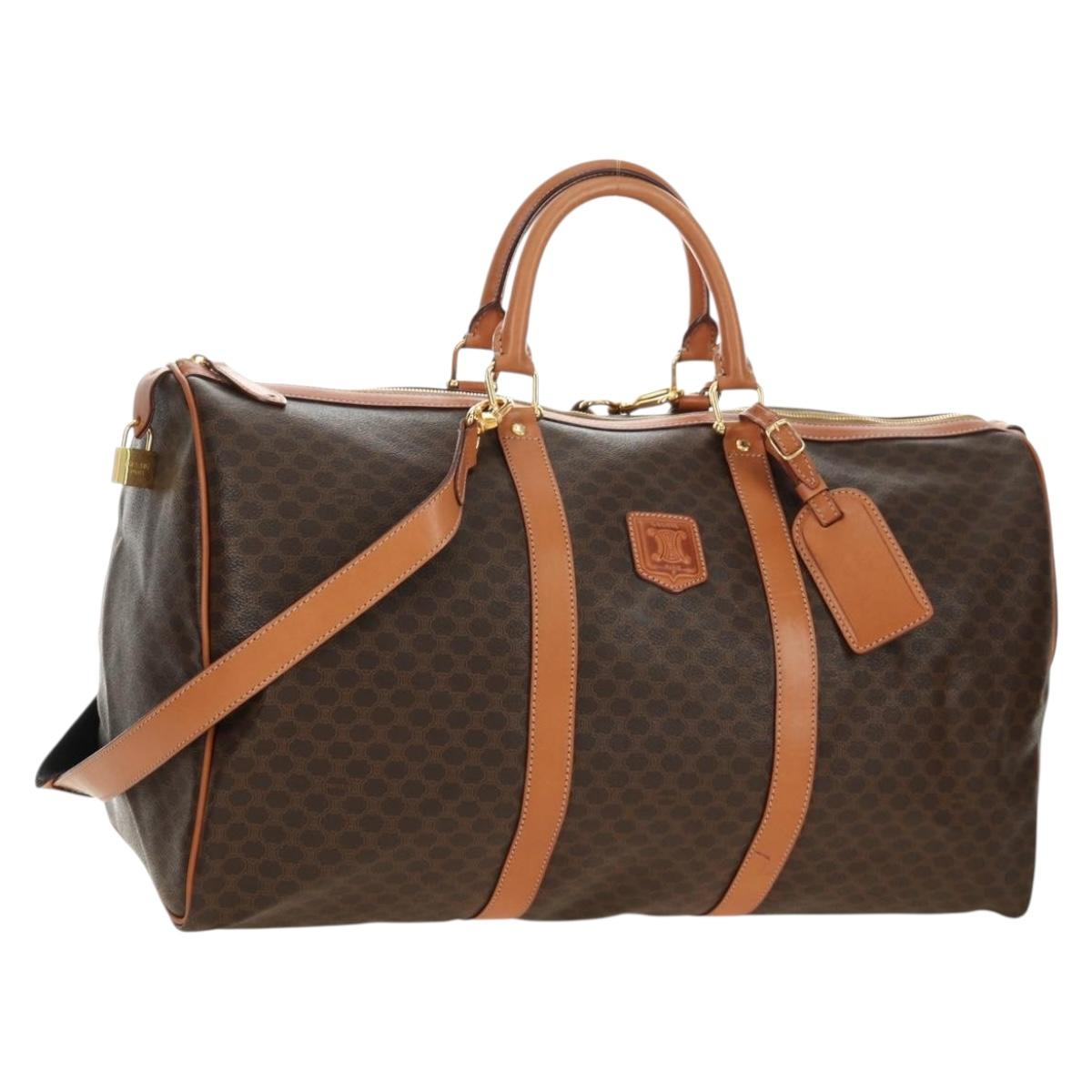 CELINE Macadam Canvas Boston Bag PVC Leather 2way Brown Gold Auth 187148V