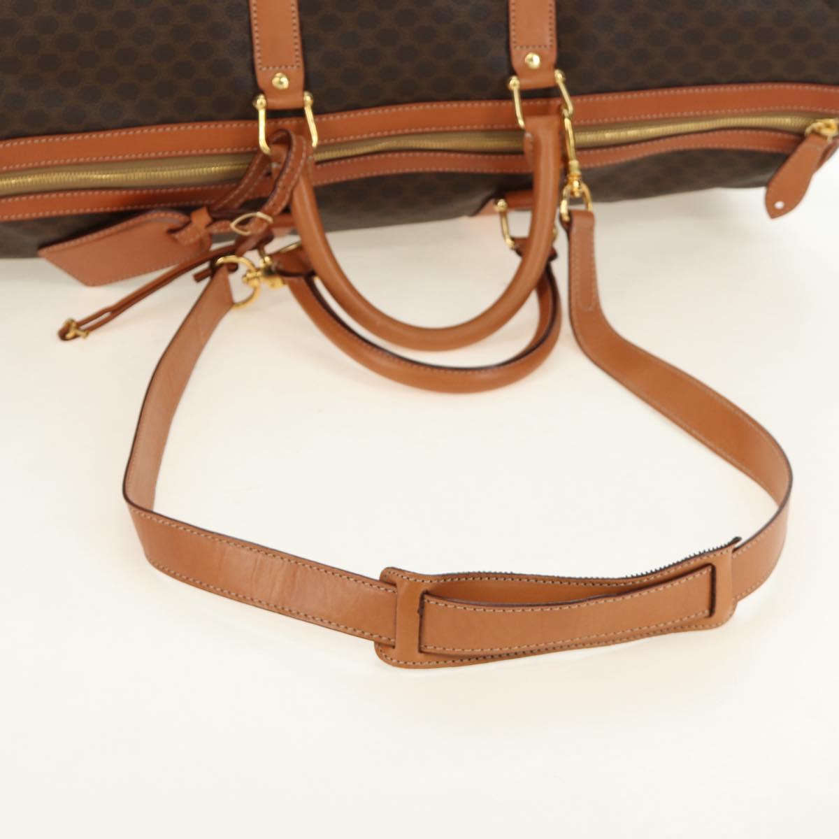 CELINE Macadam Canvas Boston Bag PVC Leather 2way Brown Gold Auth 187148V