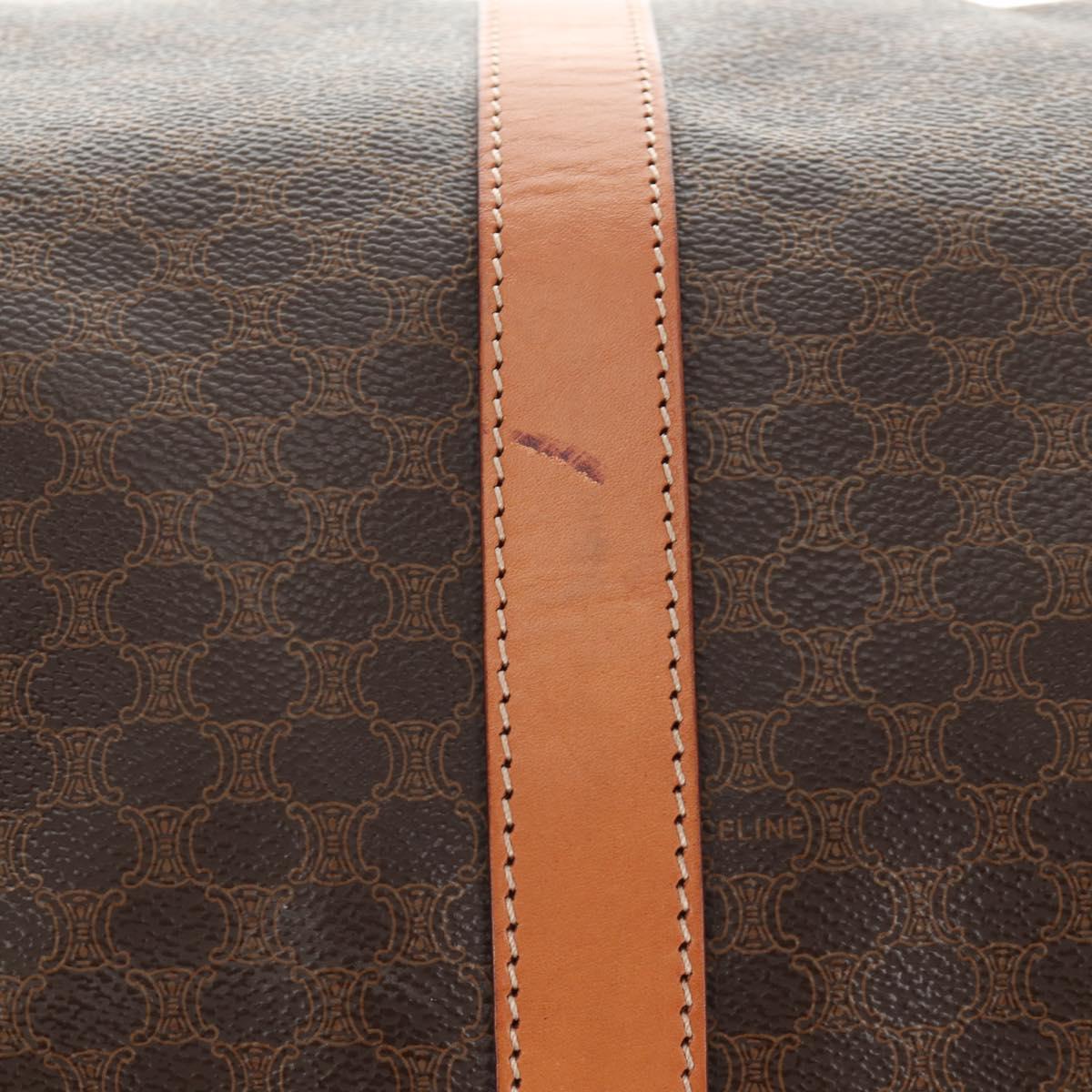 CELINE Macadam Canvas Boston Bag PVC Leather 2way Brown Gold Auth 187148V