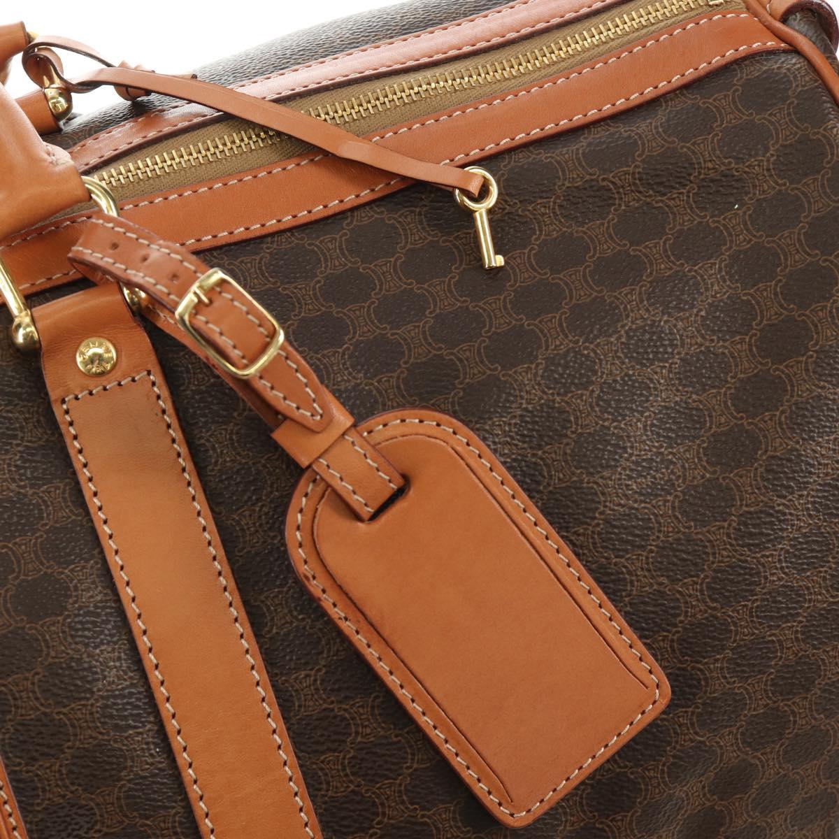 CELINE Macadam Canvas Boston Bag PVC Leather 2way Brown Gold Auth 187148V