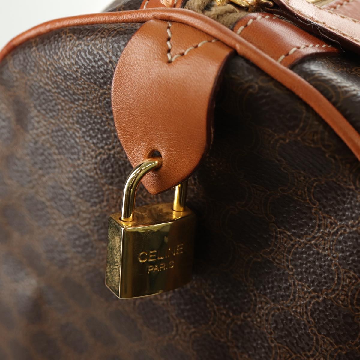 CELINE Macadam Canvas Boston Bag PVC Leather 2way Brown Gold Auth 187148V