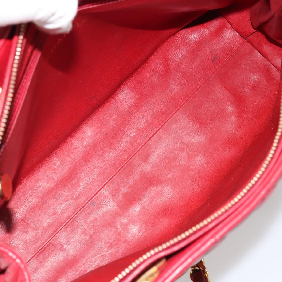CHANEL Matelasse Chain Shoulder Bag Lamb Skin Red Gold CC Auth 187149