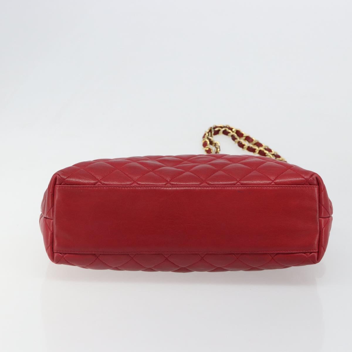 CHANEL Matelasse Chain Shoulder Bag Lamb Skin Red Gold CC Auth 187149