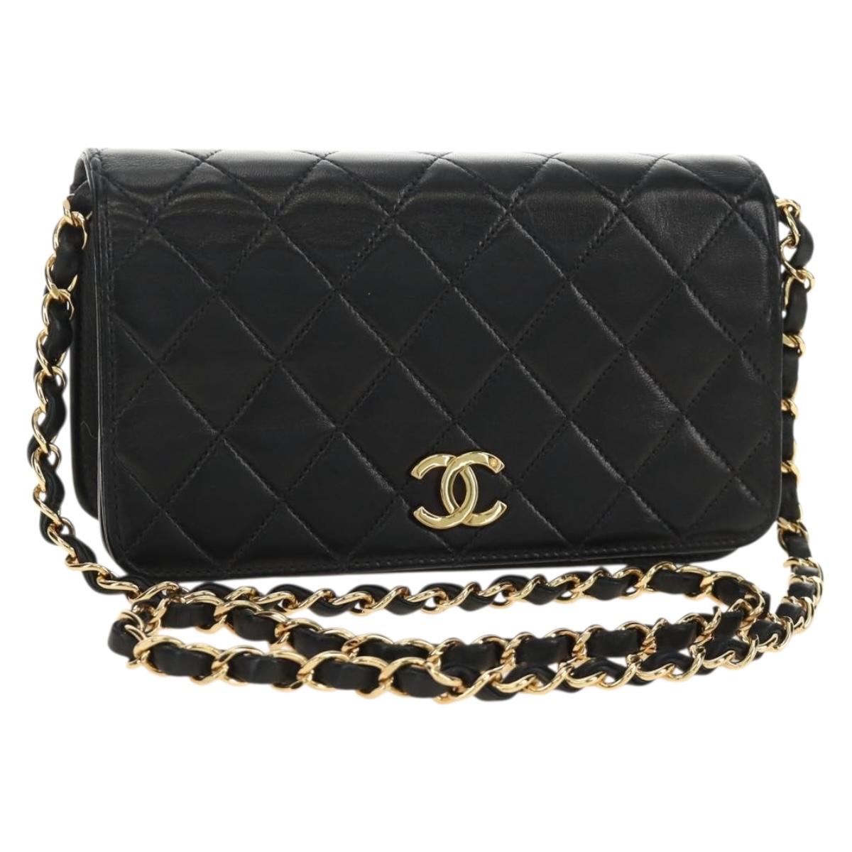 CHANEL Chain Matelasse Shoulder Bag Lamb Skin Black Gold CC Auth 187152SAM