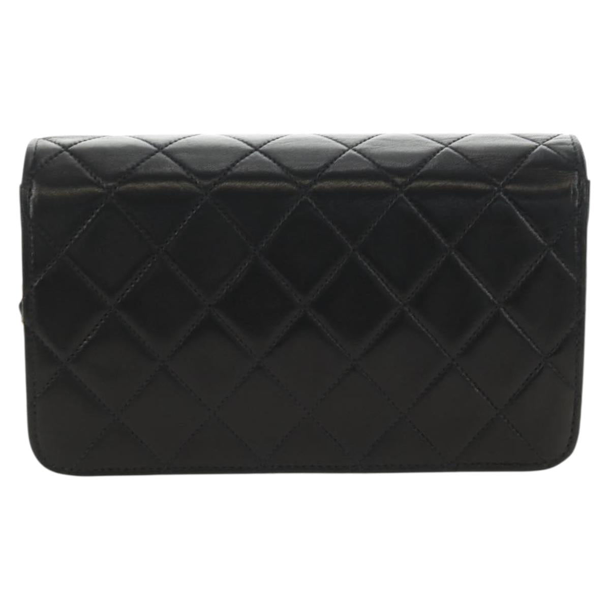 CHANEL Chain Matelasse Shoulder Bag Lamb Skin Black Gold CC Auth 187152SAM