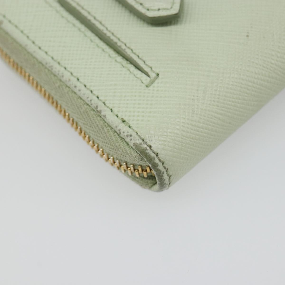 PRADA Coin Purse Saffiano leather Mint Green Gold Auth 187154