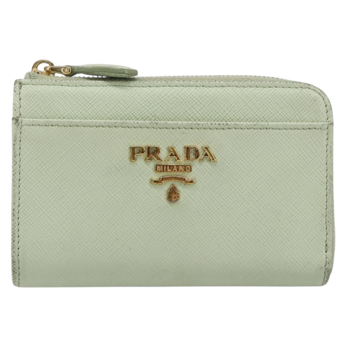 PRADA Coin Purse Saffiano leather Mint Green Gold Auth 187154
