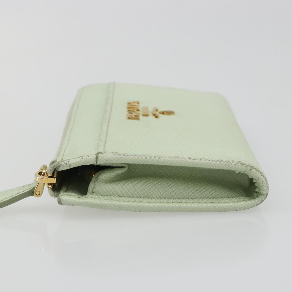 PRADA Coin Purse Saffiano leather Mint Green Gold Auth 187154