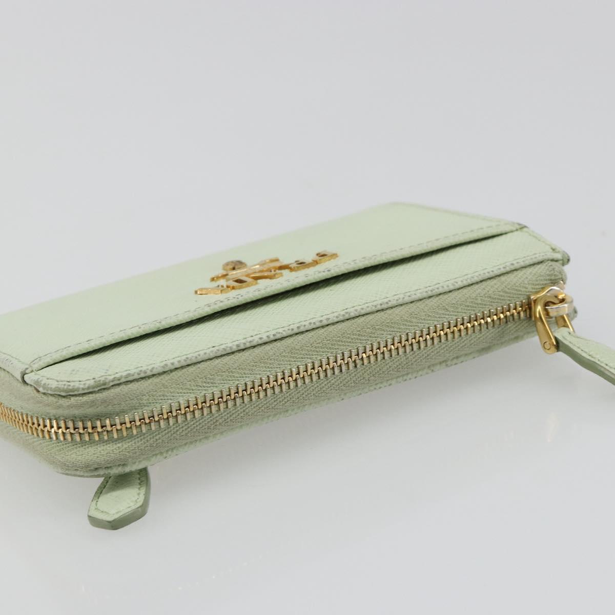 PRADA Coin Purse Saffiano leather Mint Green Gold Auth 187154