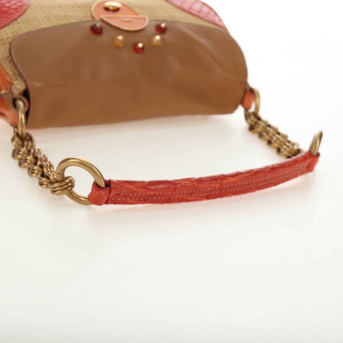 PRADA Chain Shoulder Bag Embossed leather Beige Gold Auth 187155SAV