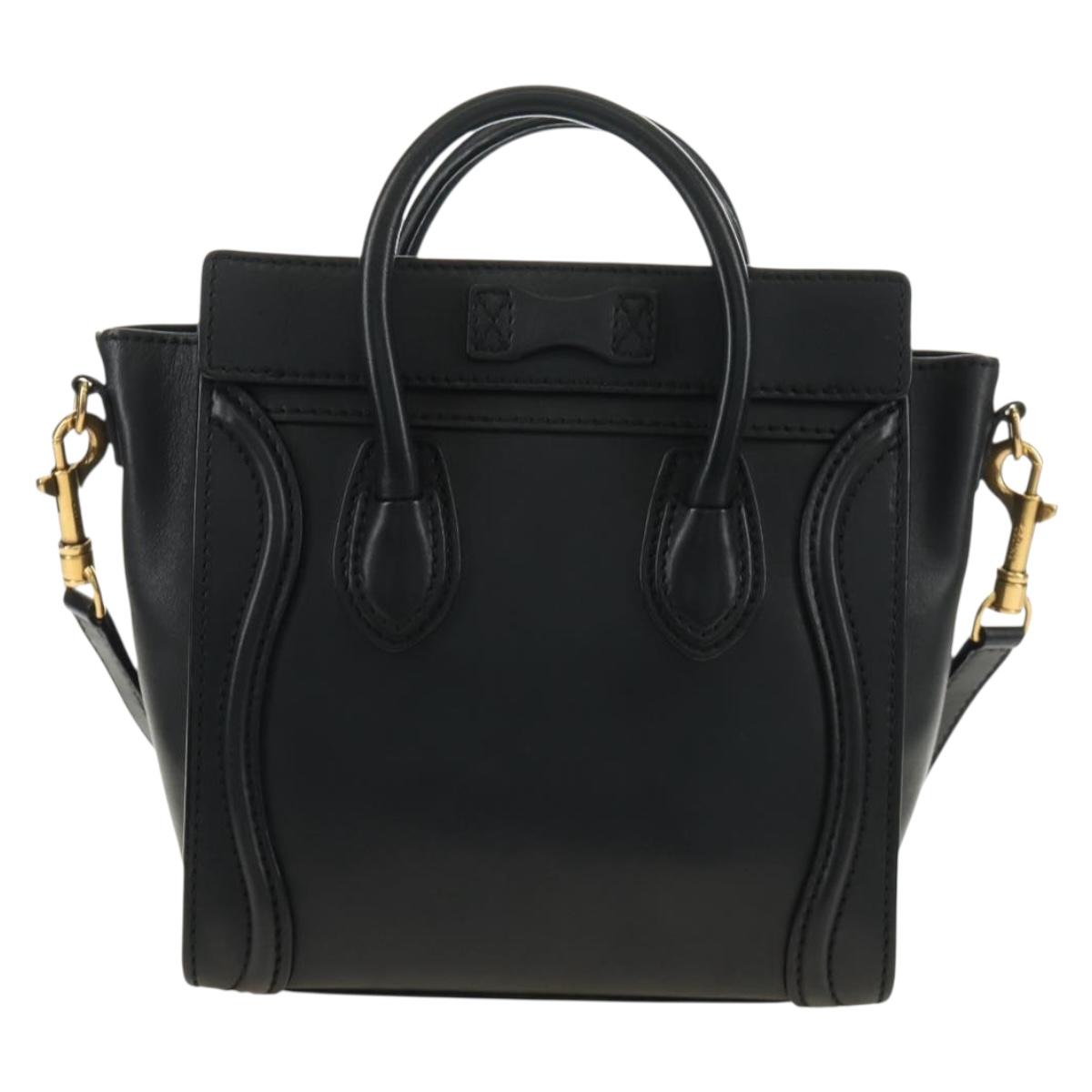 CELINE Luggage Nano Hand Bag Leather 2way Black Gold Auth 187156SAM
