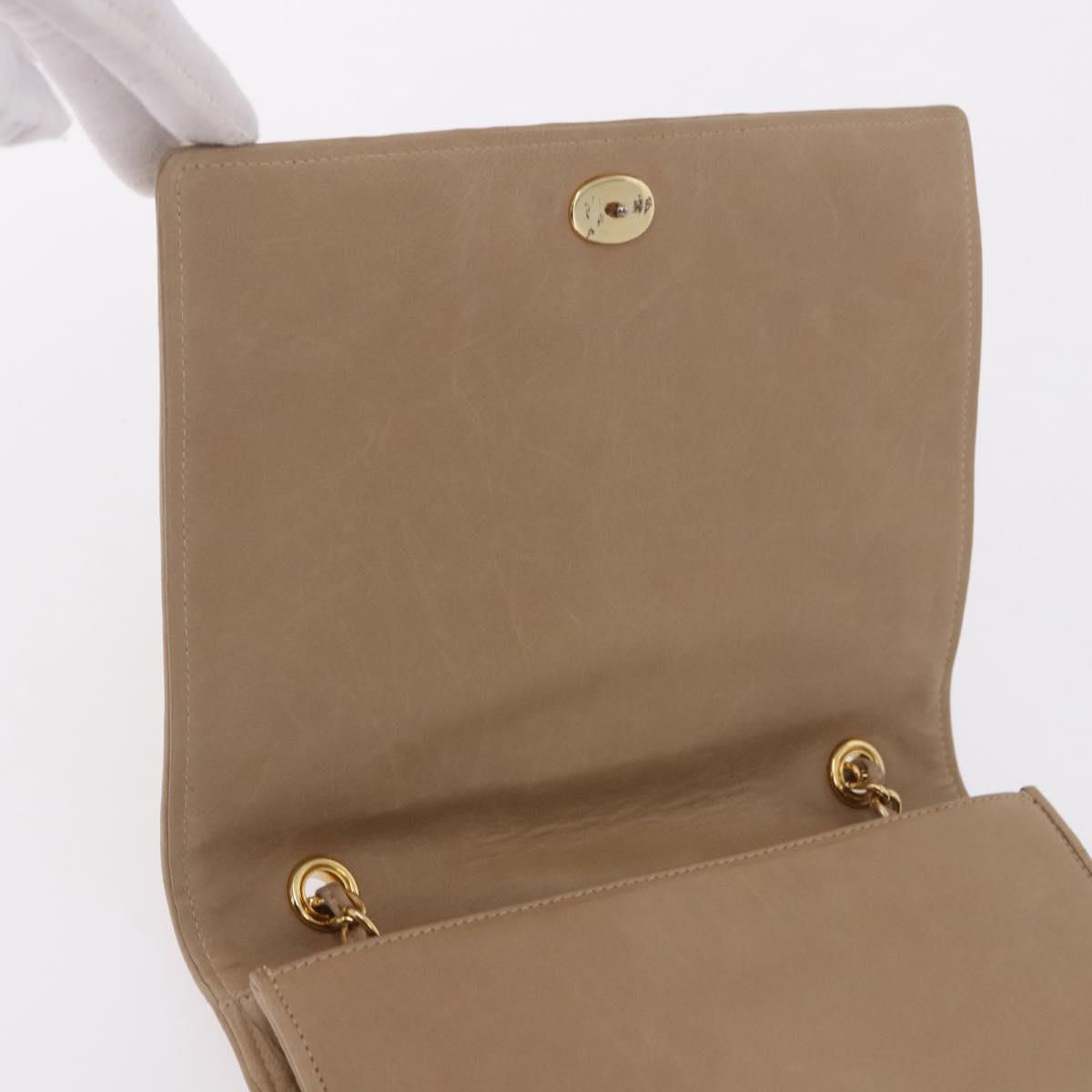 CHANEL Matelasse Chain Shoulder Bag Lamb Skin Beige Gold CC Auth 187157A