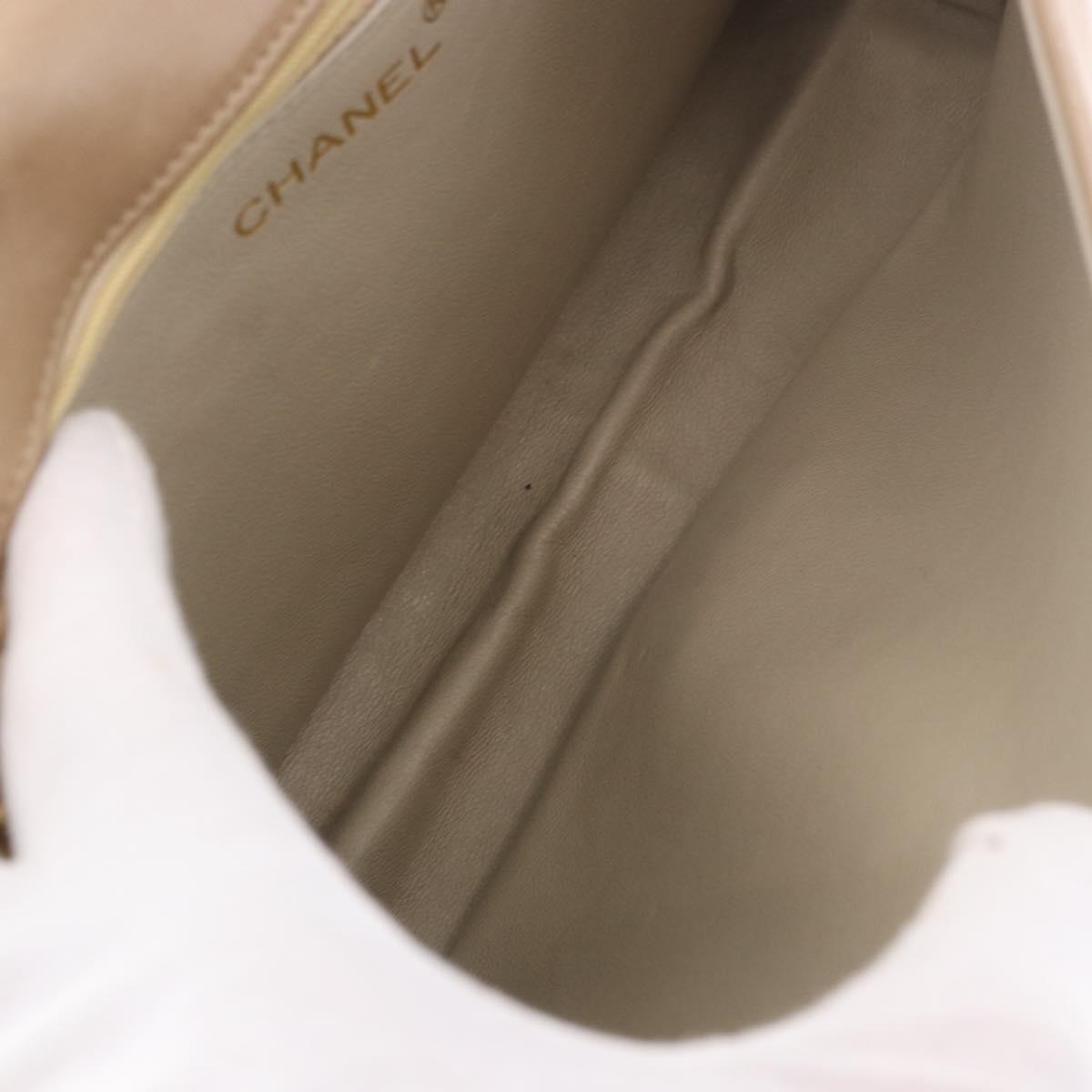CHANEL Matelasse Chain Shoulder Bag Lamb Skin Beige Gold CC Auth 187157A