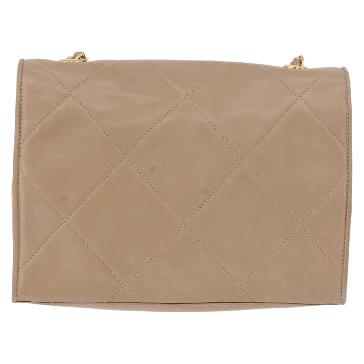 CHANEL Matelasse Chain Shoulder Bag Lamb Skin Beige Gold CC Auth 187157A