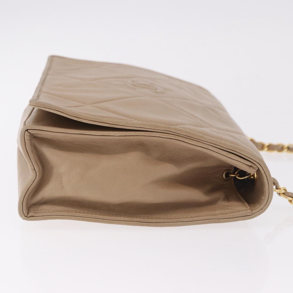CHANEL Matelasse Chain Shoulder Bag Lamb Skin Beige Gold CC Auth 187157A