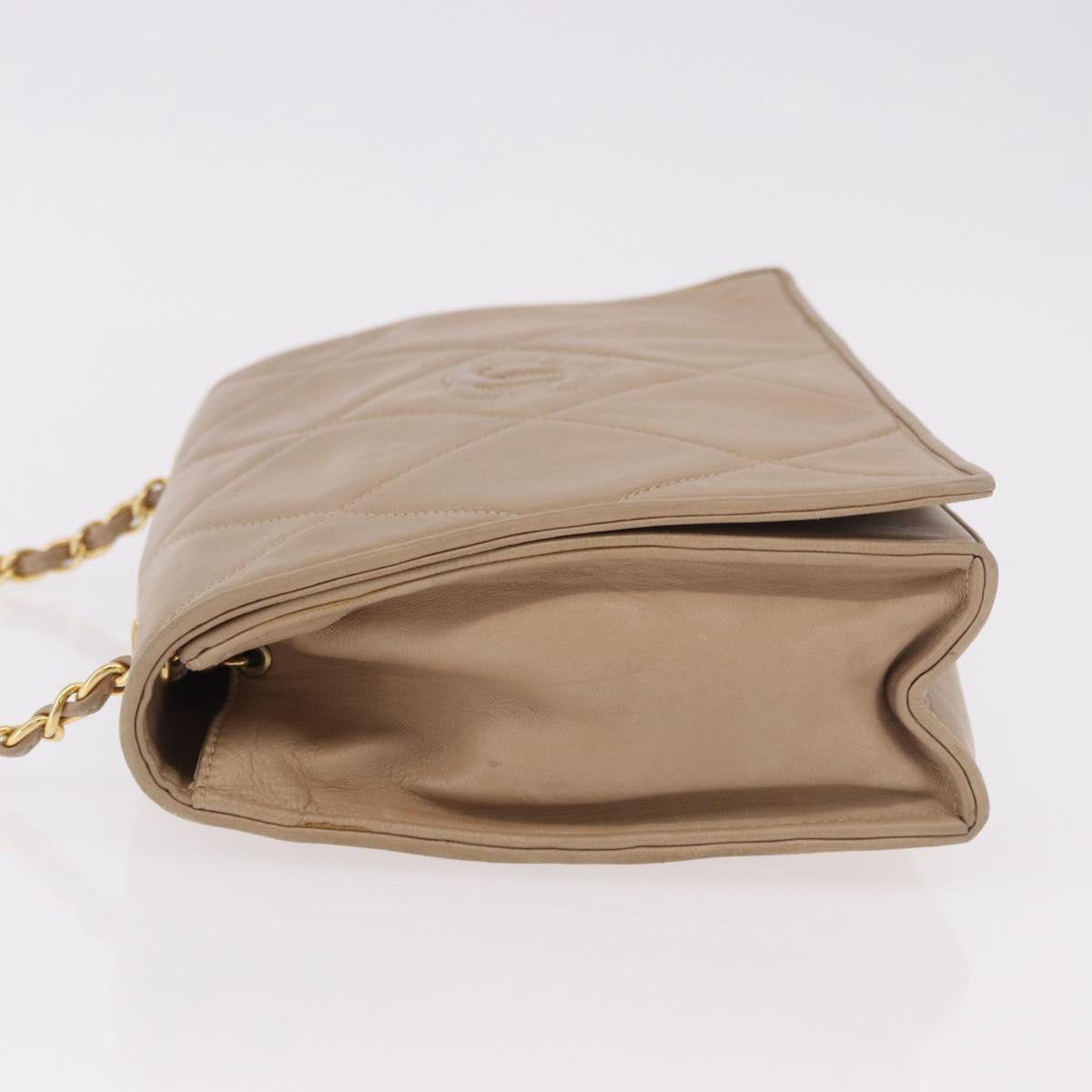 CHANEL Matelasse Chain Shoulder Bag Lamb Skin Beige Gold CC Auth 187157A