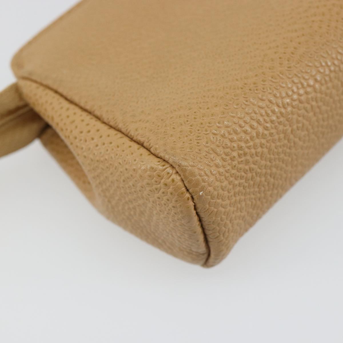 CHANEL Pouch Caviar Skin Beige Gold CC Auth 187168