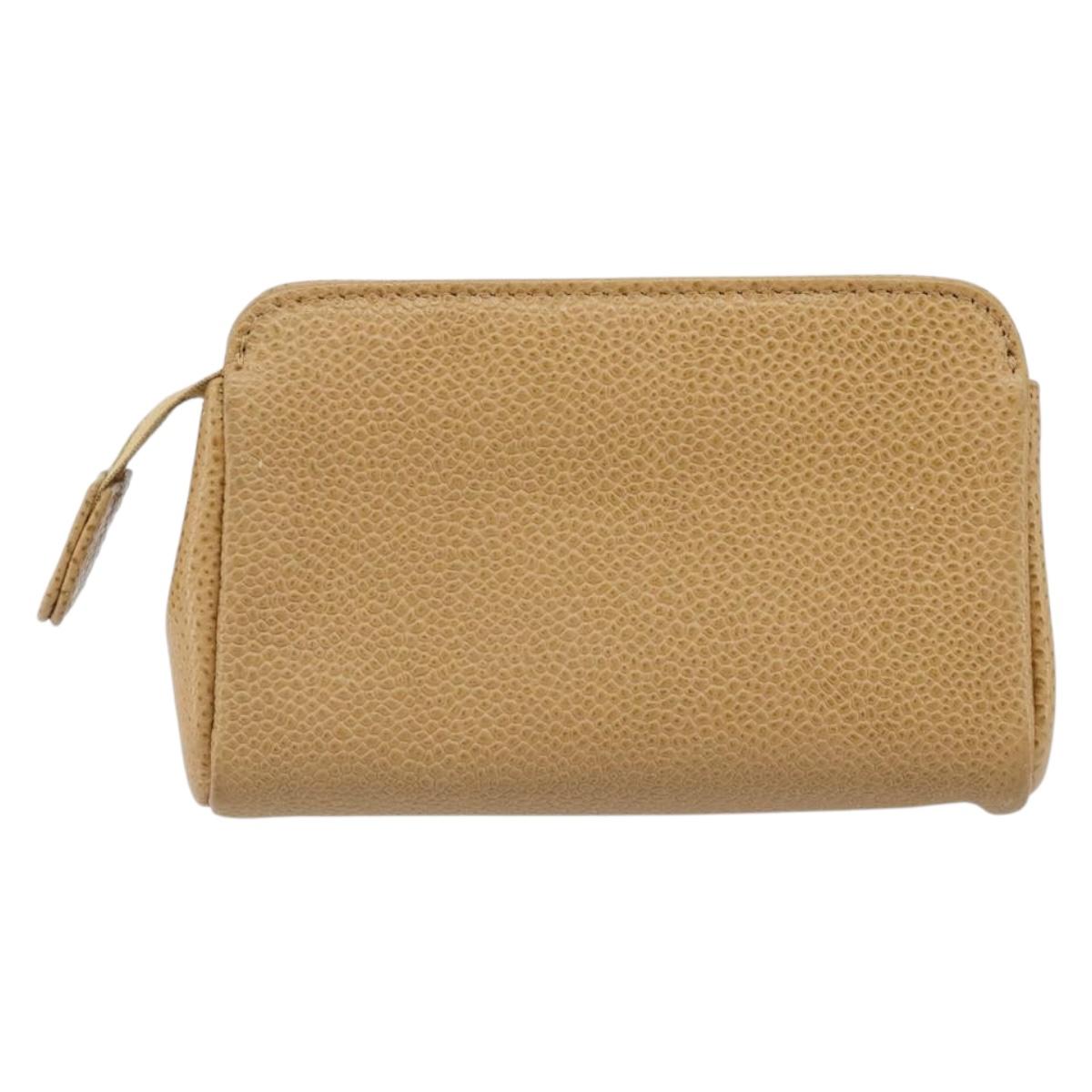 CHANEL Pouch Caviar Skin Beige Gold CC Auth 187168