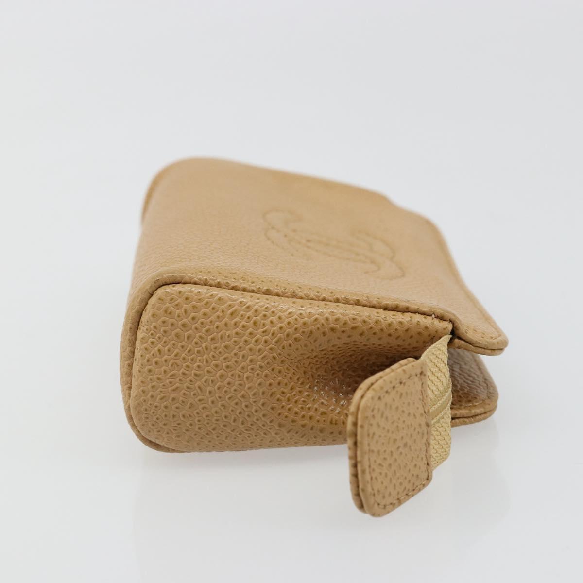 CHANEL Pouch Caviar Skin Beige Gold CC Auth 187168