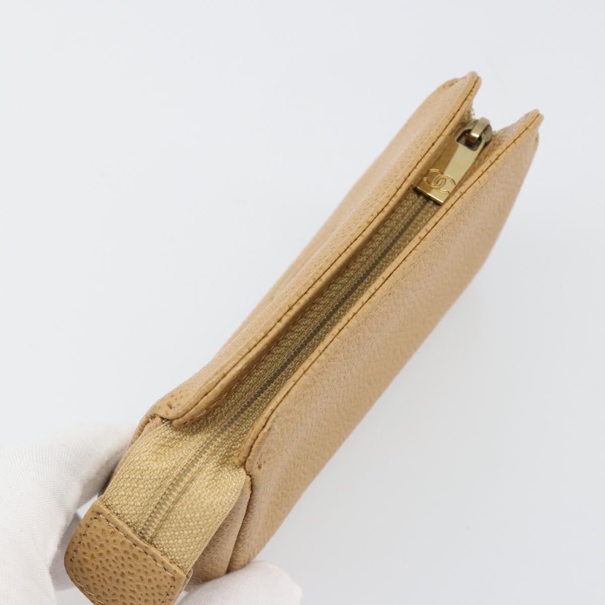 CHANEL Pouch Caviar Skin Beige Gold CC Auth 187168