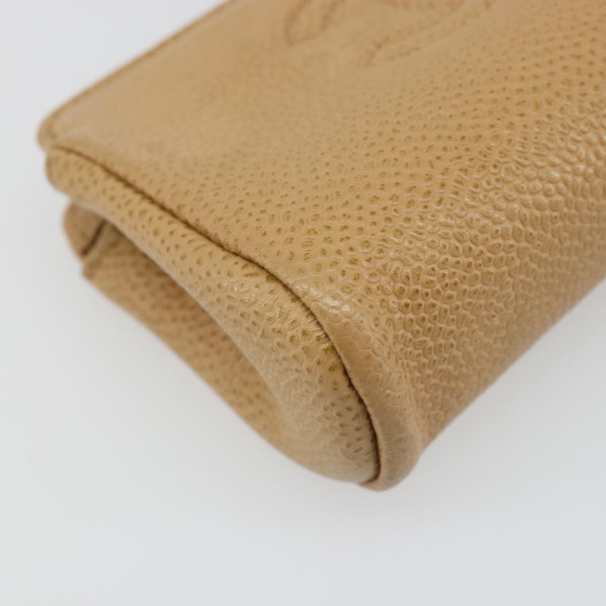 CHANEL Pouch Caviar Skin Beige Gold CC Auth 187168