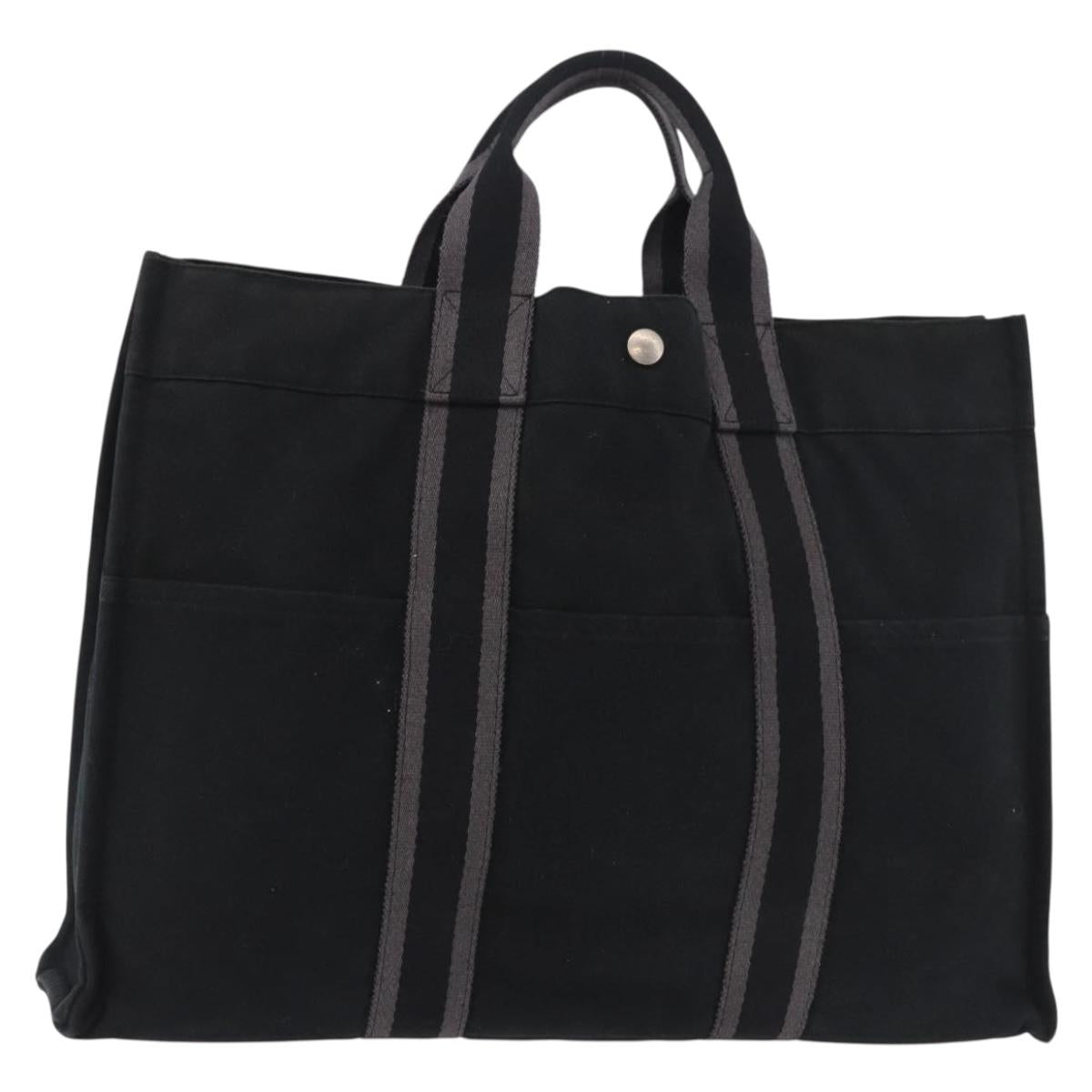 HERMES Fourre Tout MM Tote Bag Cotton Black Silver Auth 187169