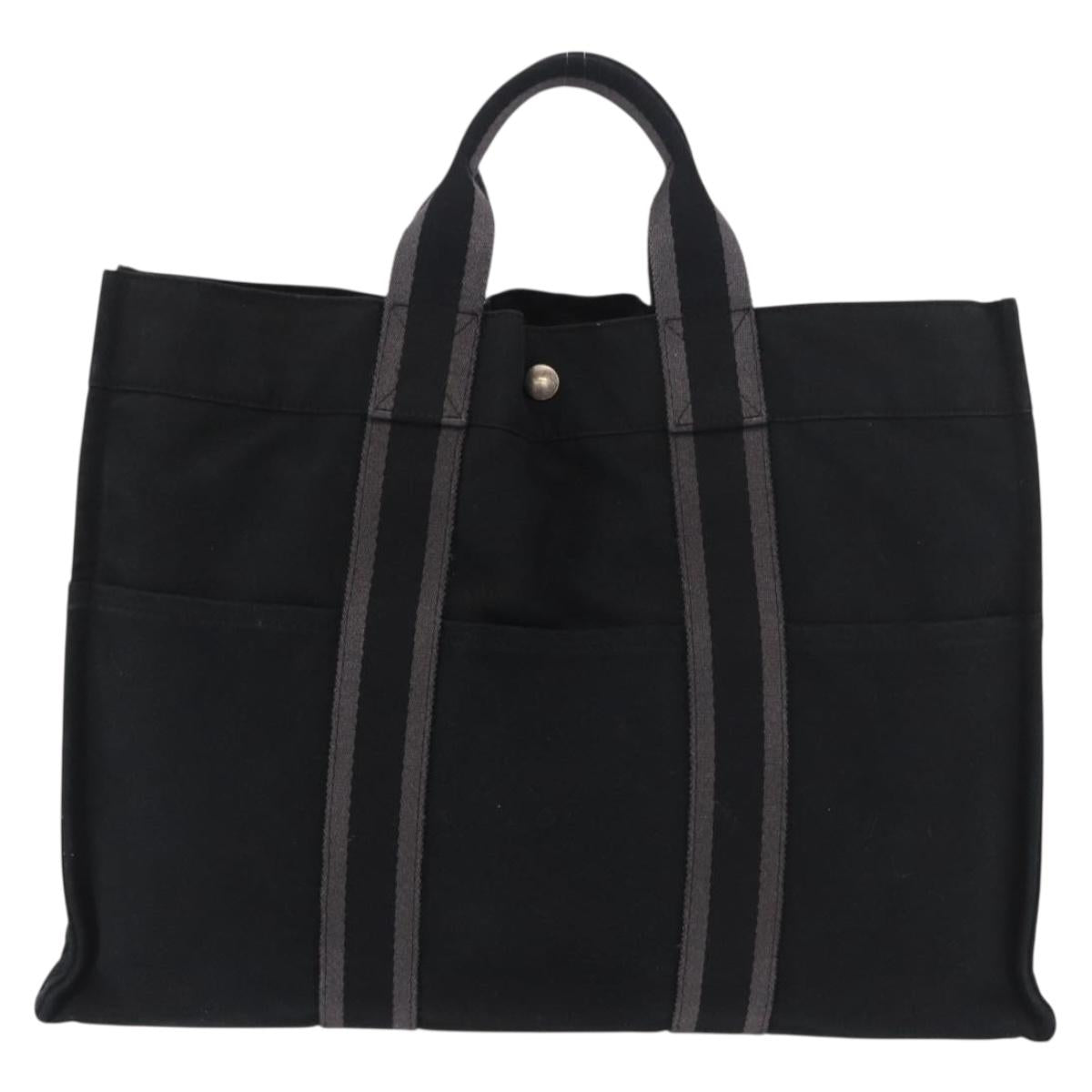 HERMES Fourre Tout MM Tote Bag Cotton Black Silver Auth 187169