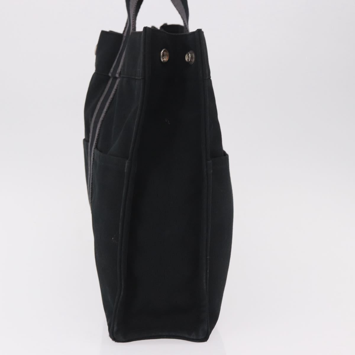 HERMES Fourre Tout MM Tote Bag Cotton Black Silver Auth 187169