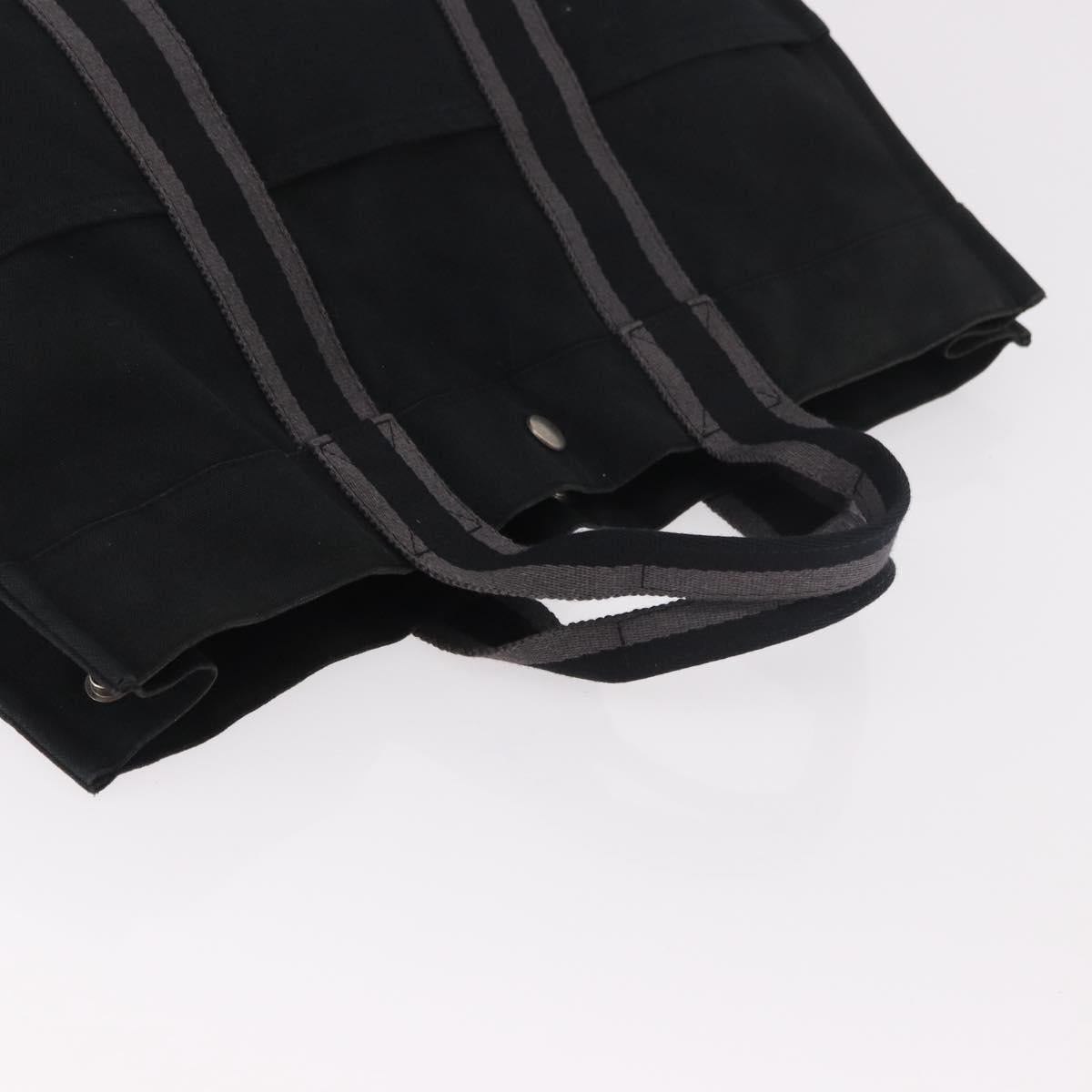 HERMES Fourre Tout MM Tote Bag Cotton Black Silver Auth 187169