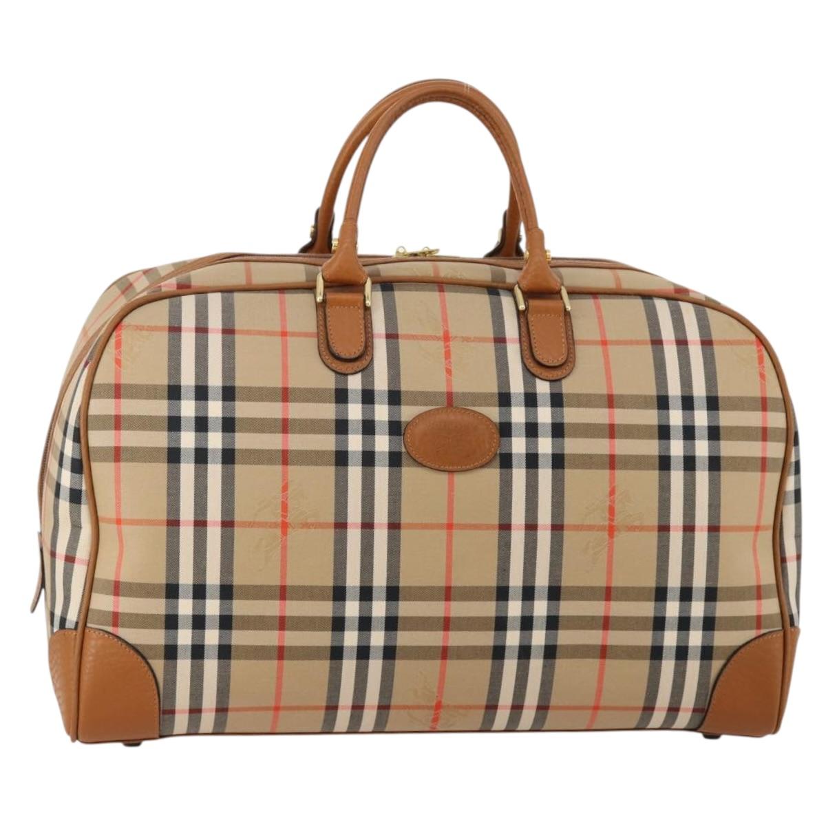 Burberrys Nova Check Boston Bag Canvas Beige Gold Auth 187178A