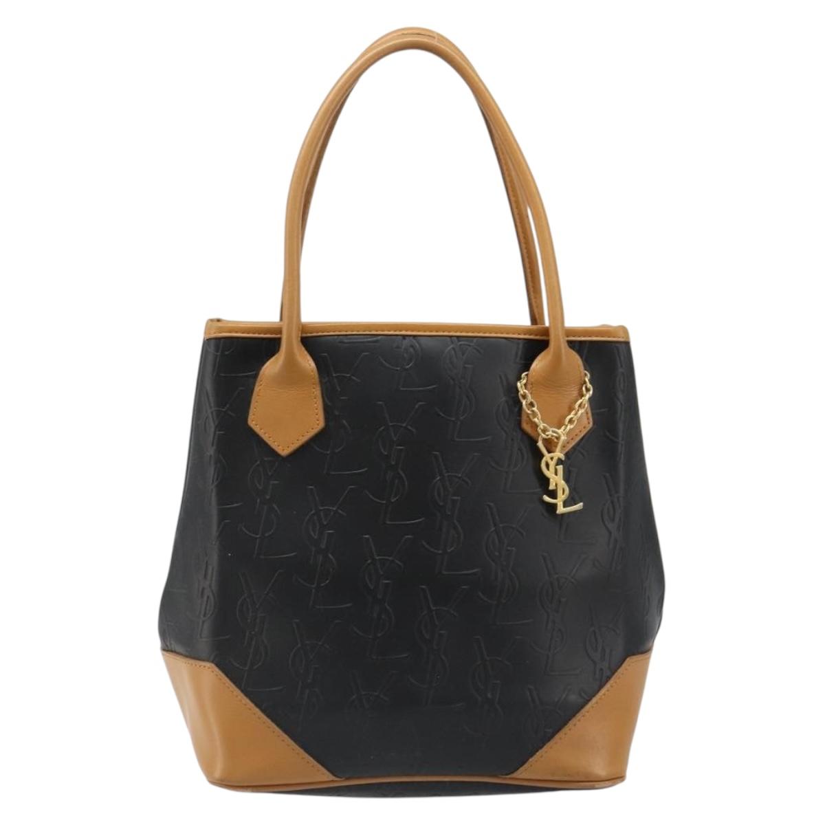 SAINT LAURENT Hand Bag Leather Black Gold Auth 187181