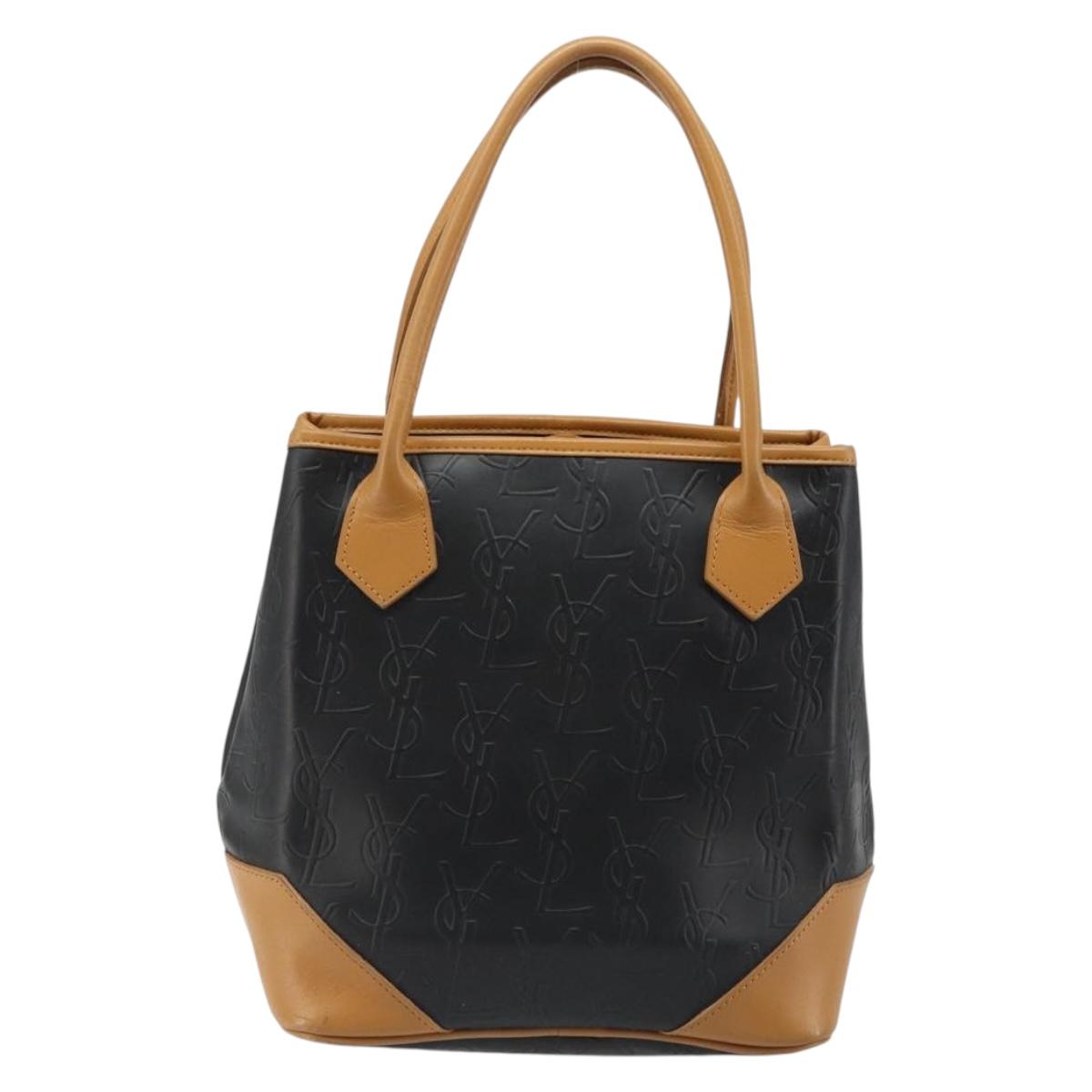 SAINT LAURENT Hand Bag Leather Black Gold Auth 187181