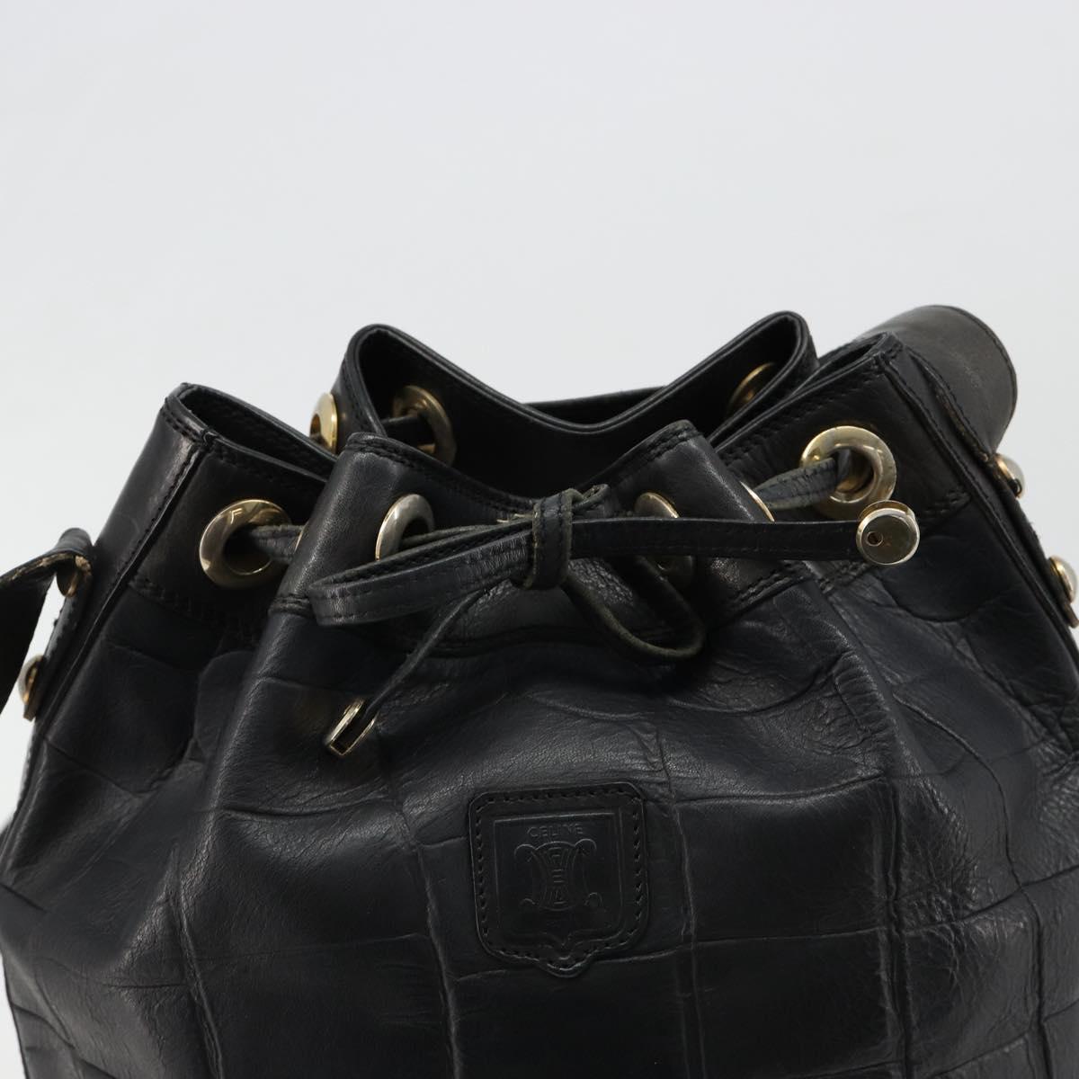 CELINE Purse Shoulder Bag Leather Black Gold Auth 187182