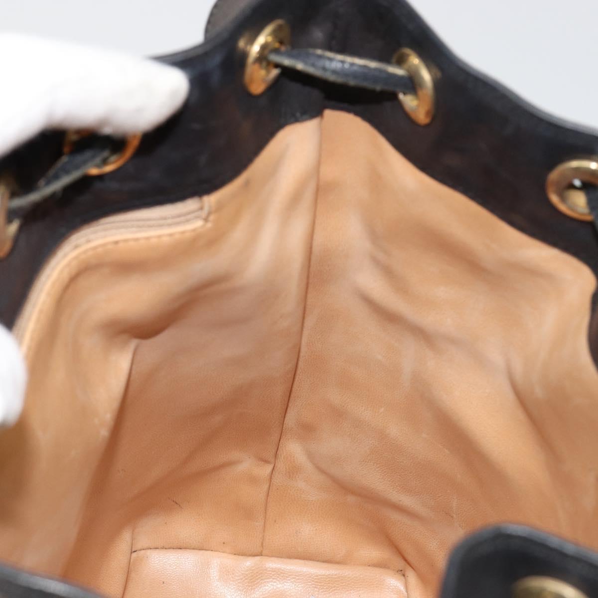 CELINE Purse Shoulder Bag Leather Black Gold Auth 187182