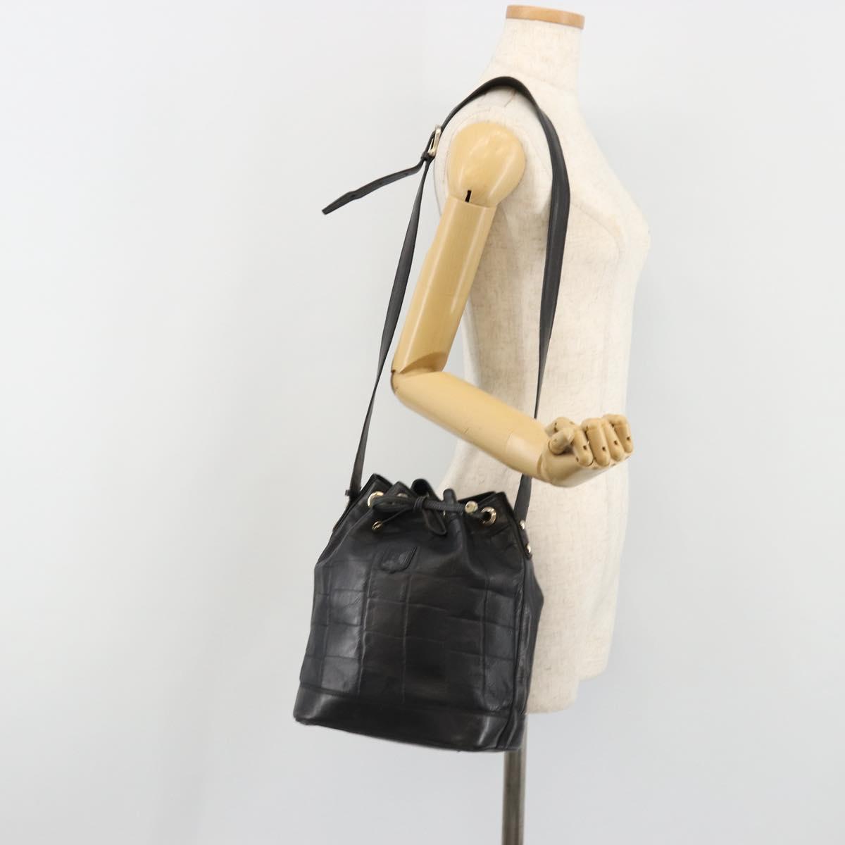CELINE Purse Shoulder Bag Leather Black Gold Auth 187182