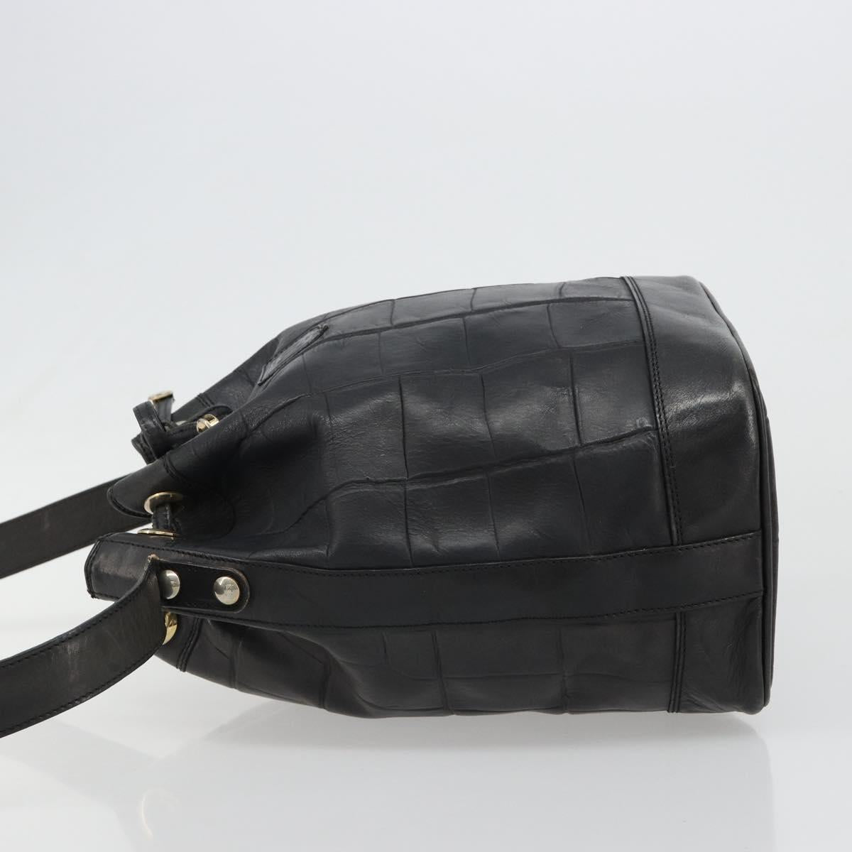 CELINE Purse Shoulder Bag Leather Black Gold Auth 187182