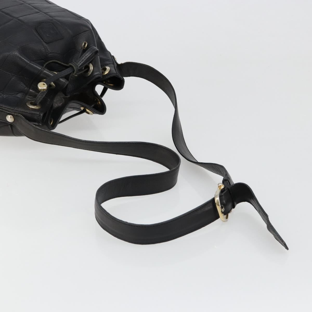 CELINE Purse Shoulder Bag Leather Black Gold Auth 187182