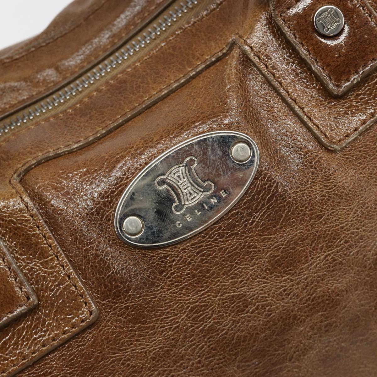 CELINE Hand Bag Leather Brown Silver Auth 187184A