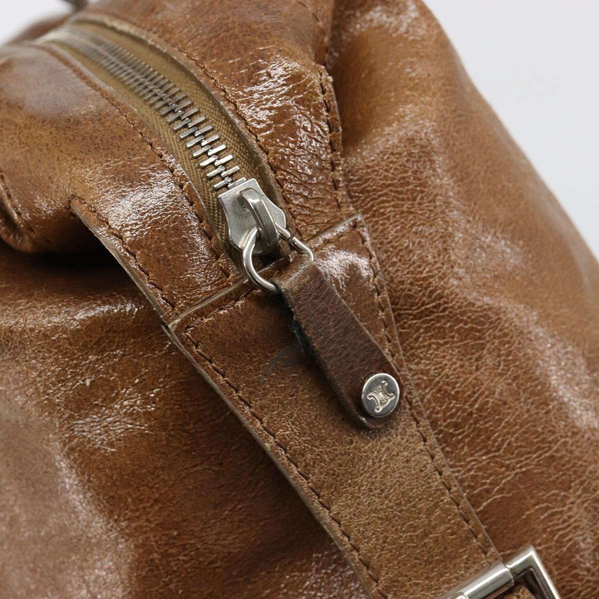 CELINE Hand Bag Leather Brown Silver Auth 187184A