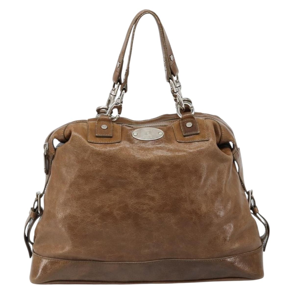 CELINE Hand Bag Leather Brown Silver Auth 187184A