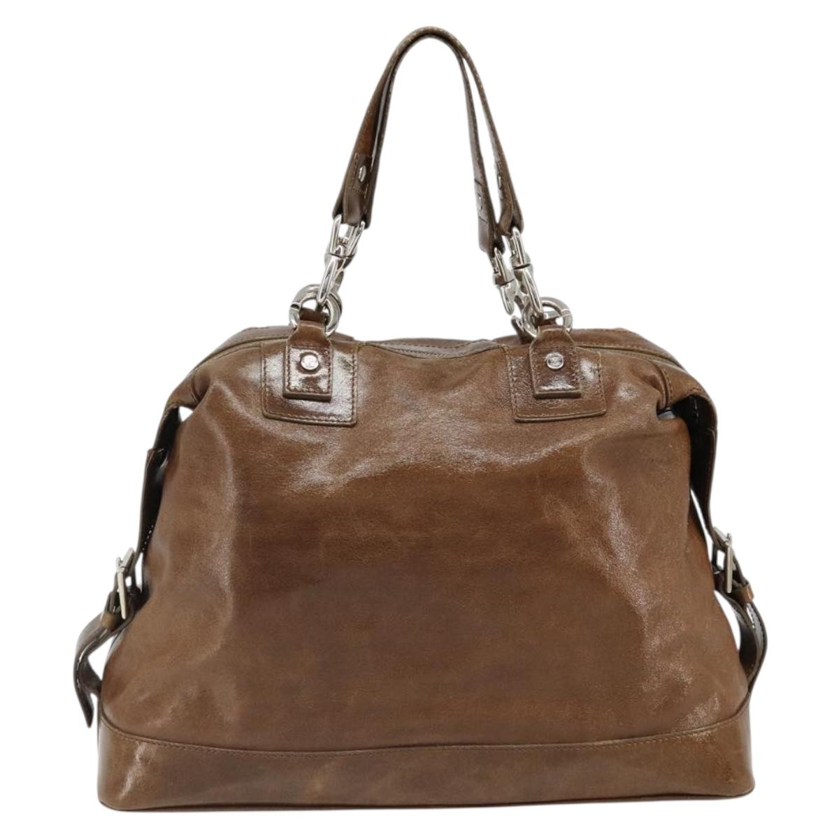CELINE Hand Bag Leather Brown Silver Auth 187184A