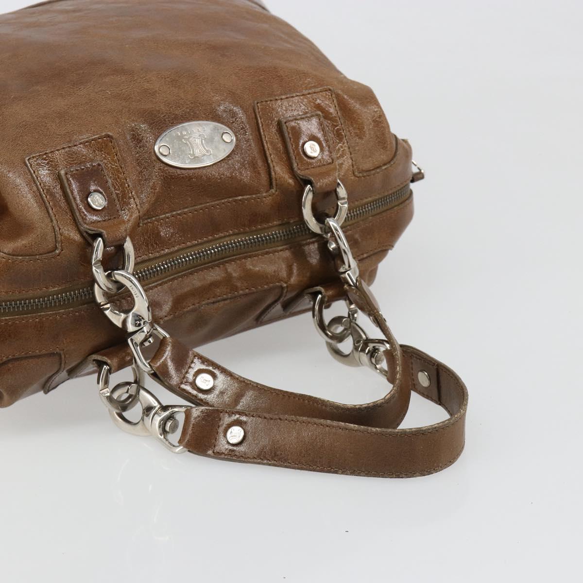 CELINE Hand Bag Leather Brown Silver Auth 187184A