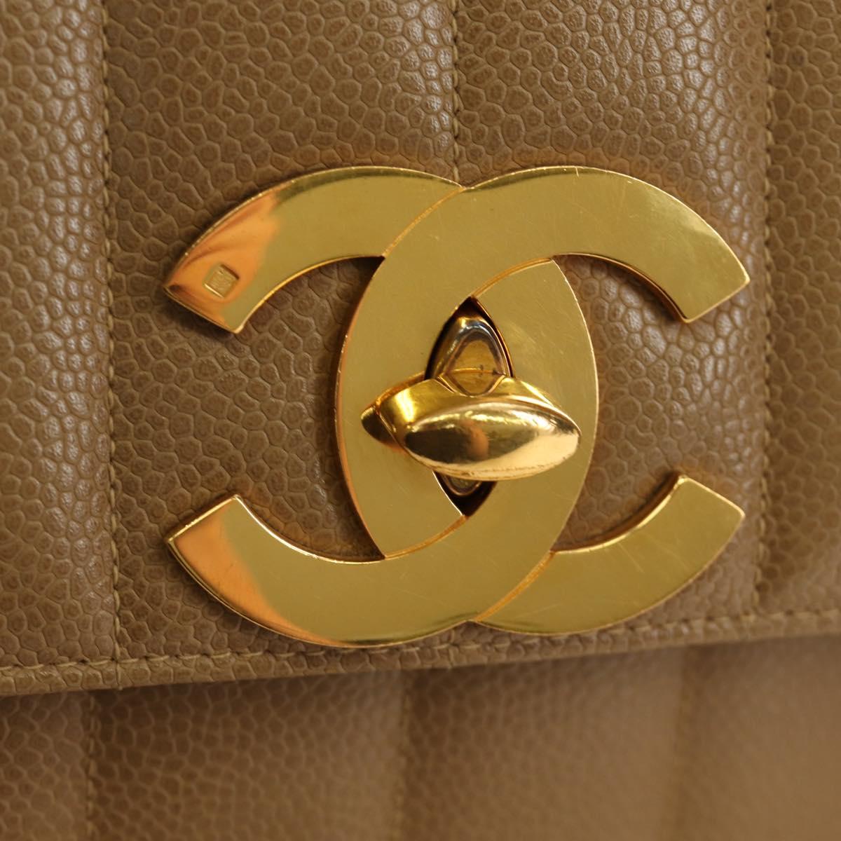 CHANEL Mademoiselle Chain Shoulder Bag Caviar Skin Brown Gold CC Auth 187186SAV