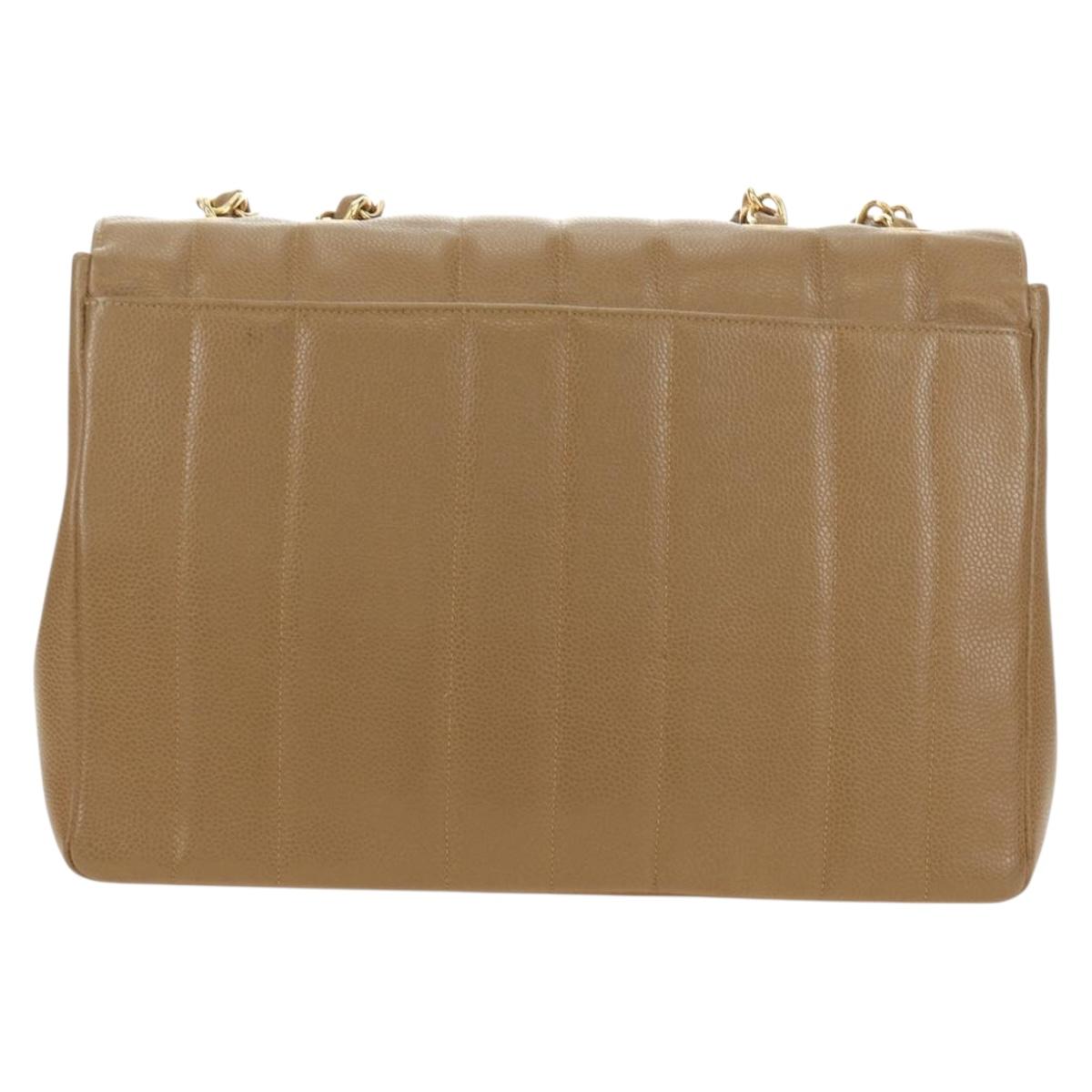 CHANEL Mademoiselle Chain Shoulder Bag Caviar Skin Brown Gold CC Auth 187186SAV