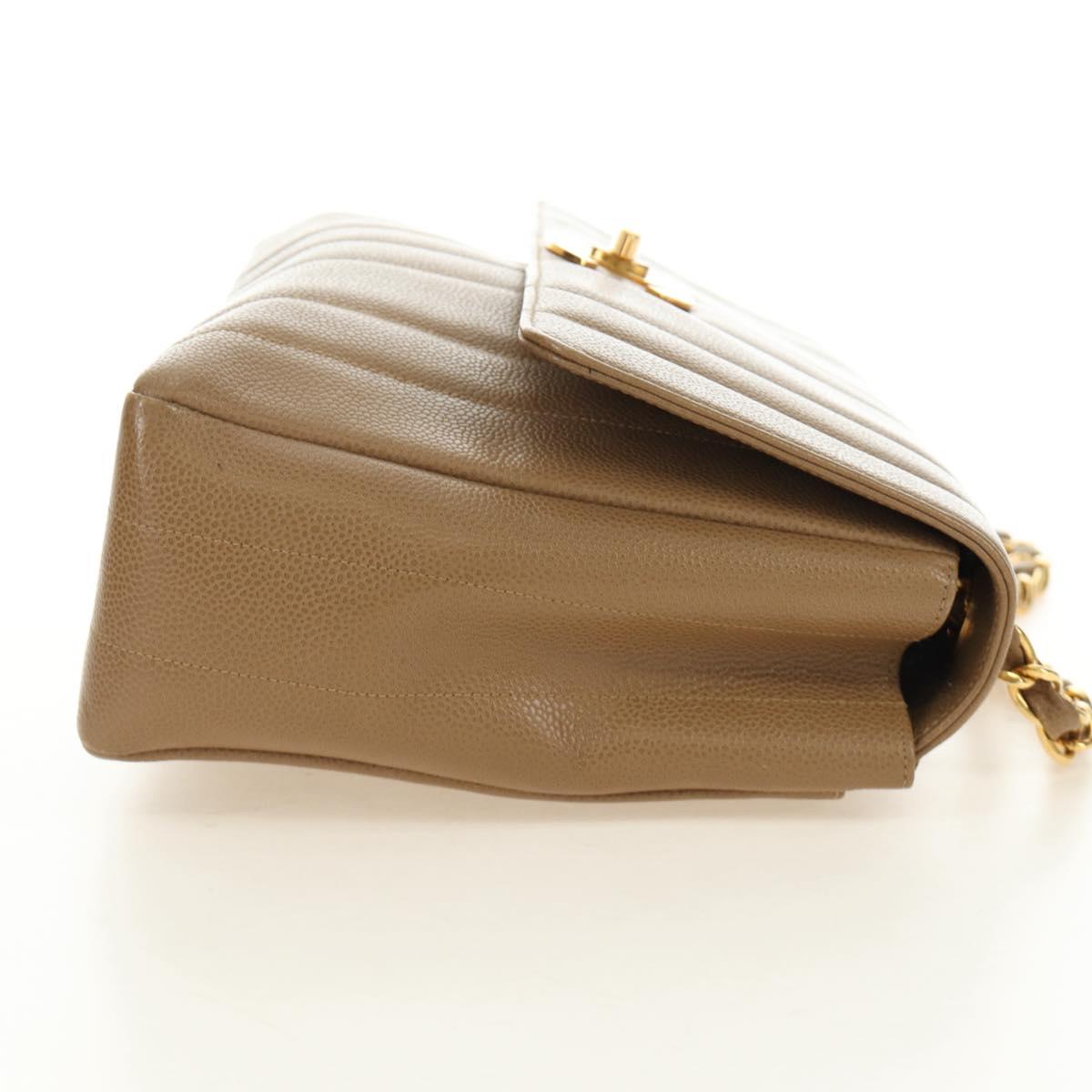 CHANEL Mademoiselle Chain Shoulder Bag Caviar Skin Brown Gold CC Auth 187186SAV