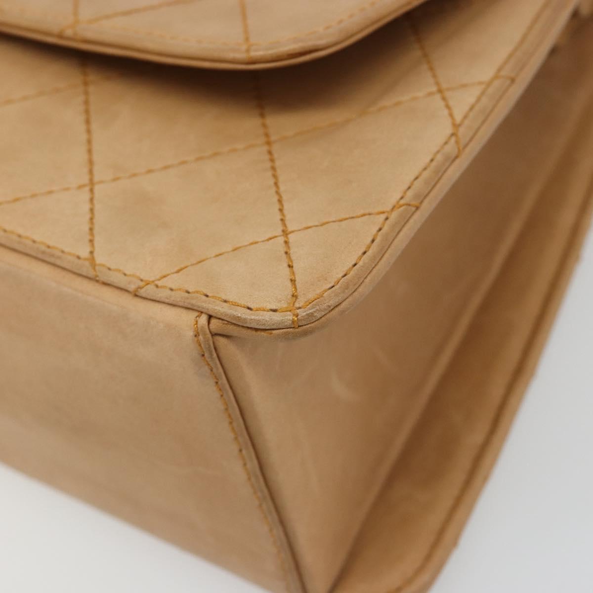 CHANEL Matelasse Shoulder Bag Lamb Skin Beige Gold CC Auth 187187