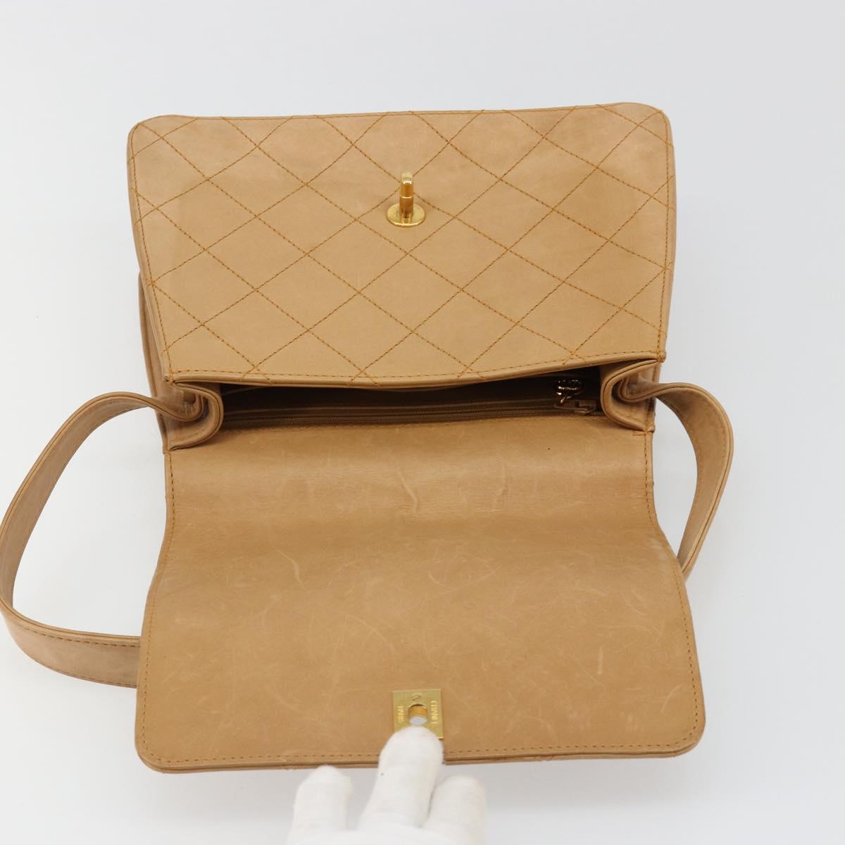 CHANEL Matelasse Shoulder Bag Lamb Skin Beige Gold CC Auth 187187