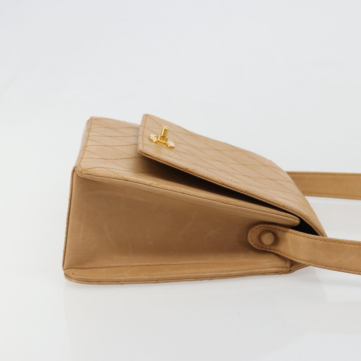 CHANEL Matelasse Shoulder Bag Lamb Skin Beige Gold CC Auth 187187