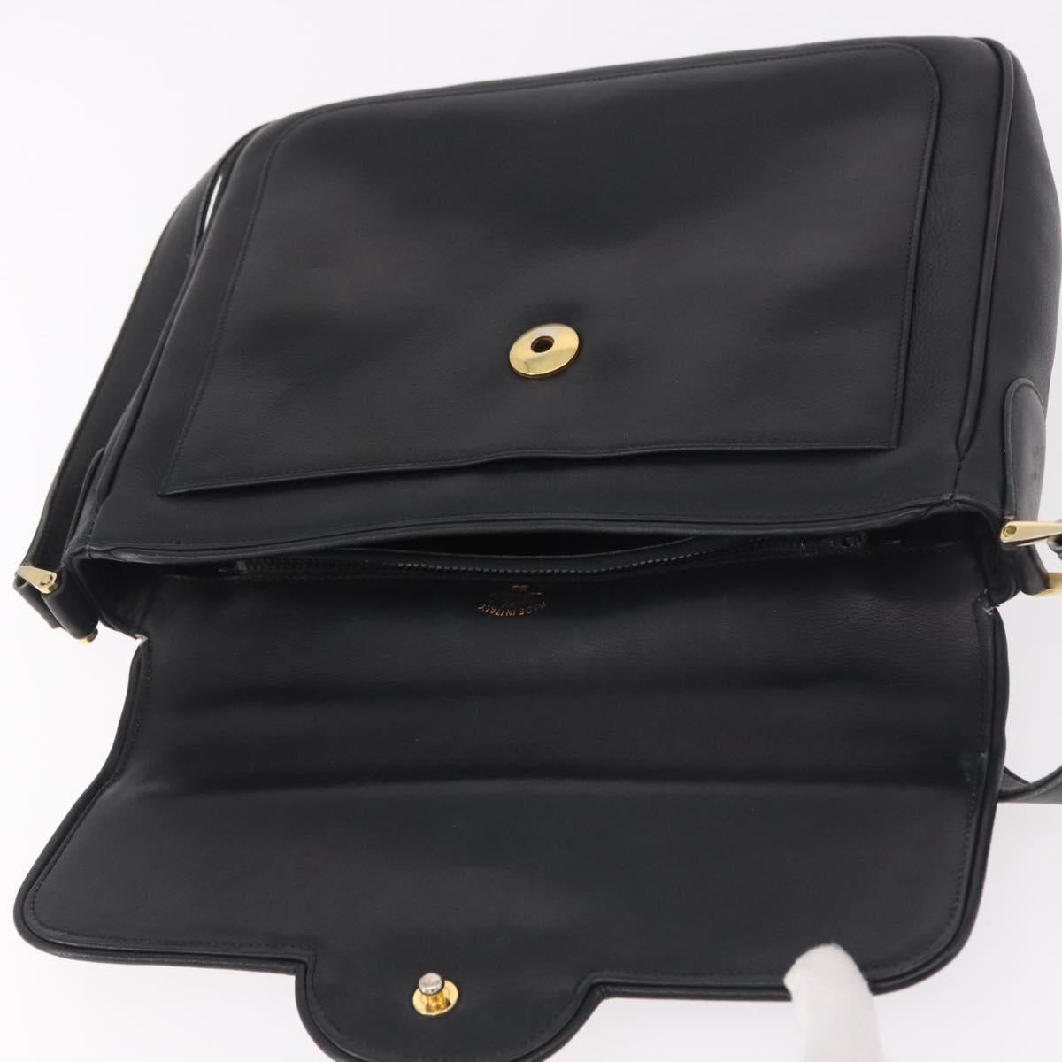 GUCCI Shoulder Bag Leather 2way Black Gold Auth 187188